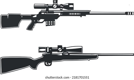 Hunting elements silhouette, gun vector