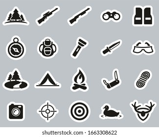 Hunting & Hunting Equipment Icons Black & White Sticker Set Big