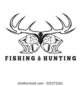hunting and fishing vintage emblem with skulls of animals