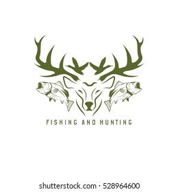 Hunting And Fishing Vintage Emblem Vector Design Template