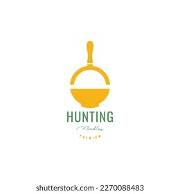hunting food magnifying glass pan bowl noodle soup warm taste logo design vector icon illustration