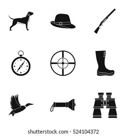 Hunting in forest icons set. Simple illustration of 9 hunting in forest vector icons for web