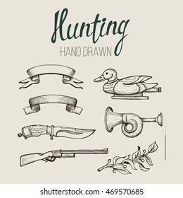 Hunting. Hand drawn. Hunting accessories.