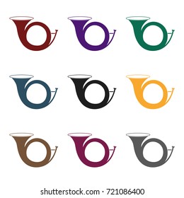 Hunting horn icon in black style isolated on white background. Hunting symbol stock vector illustration.
