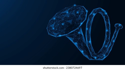 Hunting horn. Polygonal design of interconnected elements. Blue background.