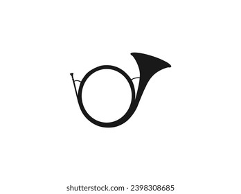 hunting horn silhouettes icon. illustration of Hunting horn. Hand drawn vintage hunting horn. Sketch post horn. Vector illustration.vector silhouette illustration isolated on white background. EPS 10.