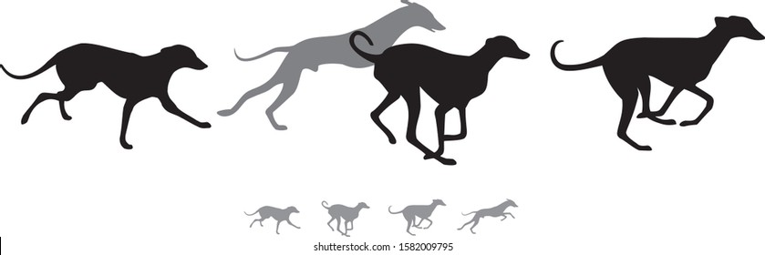 The hunting hound dogs run, variant 2 vector silhouettes 