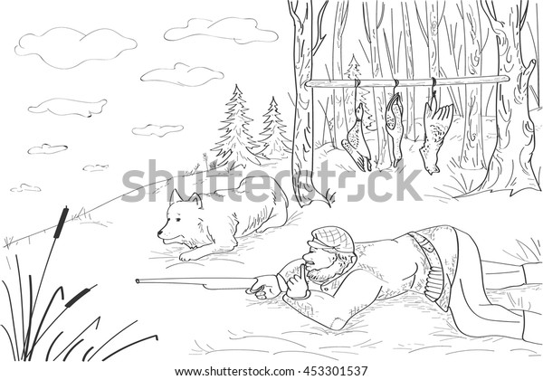 Download Hunting Hunter Ducks Grass Gun Dog Stock Vector (Royalty ...