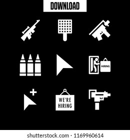hunting icon. 9 hunting vector set. rifle, ammunition, pointer and hiring icons for web and design about hunting theme