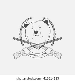 hunting icon with a bear and guns vector illustration