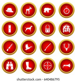 Hunting icon red circle set isolated on white background