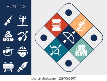  hunting icon set. 13 filled hunting icons. Simple modern icons about  - Archery, Buck, Dagger, Rifle, Hunter, Round shot, Hunting, Fishing line, Cave