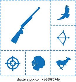 Hunting icon. set of 6 hunting filled icons such as lion, eagle, antelope, bow, hundting gun