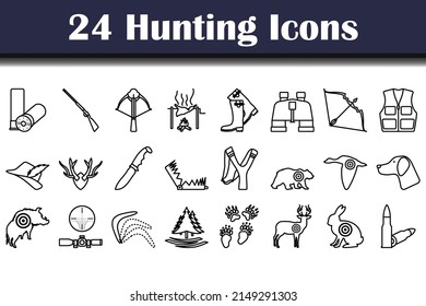 Hunting Icon Set. Bold outline design with editable stroke width. Vector Illustration.