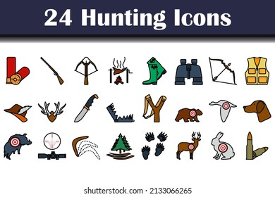 Juego de iconos de caza. Contorno de negrita editable con diseño de relleno de color. Ilustración vectorial.