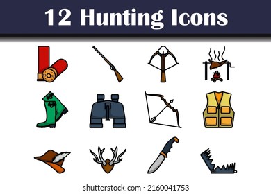 Hunting Icon Set. Editable Bold Outline With Color Fill Design. Vector Illustration.