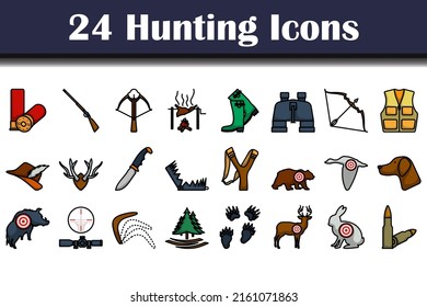 Hunting Icon Set. Editable Bold Outline With Color Fill Design. Vector Illustration.