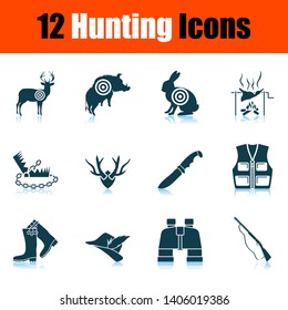 Juego de iconos de caza. Diseño de reflexión de sombra. Ilustración vectorial.