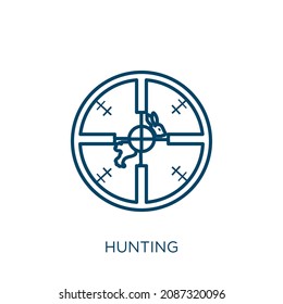 hunting icon. Thin linear hunting outline icon isolated on white background. Line vector hunting sign, symbol for web and mobile