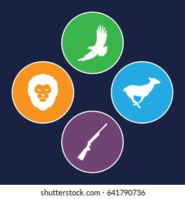 Hunting icons set. set of 4 hunting filled icons such as lion, eagle, antelope