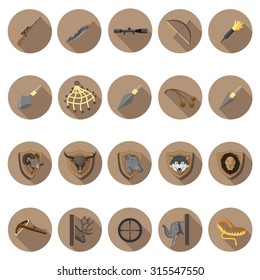 Hunting icons set in flat design with long shadow. Illustration EPS10