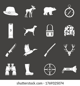 Jagdsymbole auf Vektorweiß einzeln auf grauem Hintergrund