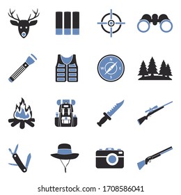 Hunting Icons. Two Tone Flat Design. Vector Illustration.