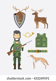 Hunting illustrations. Items for hunting and hunter facilities.