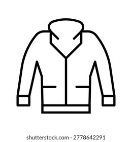 Hunting jacket icon. Apparel and outerwear line symbol. Black and white.