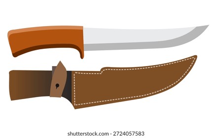 Hunting knife and case hunting in flat style. Knife or combat blade, military and hunting dagger. Vector Illustration