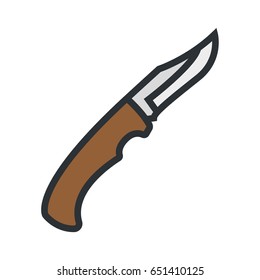 Hunting Knife Dagger Minimal Color Flat Line Outline Stroke Icon Pictogram Symbol