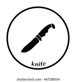 Hunting knife icon. Thin circle design. Vector illustration.