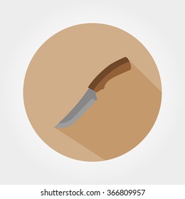 Hunting knife. Icon for web and mobile application. Vector illustration of a button with a long shadow. Flat design style.