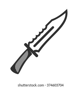 Hunting knife. Vector icons combat knife in a flat style. Black and white illustration.