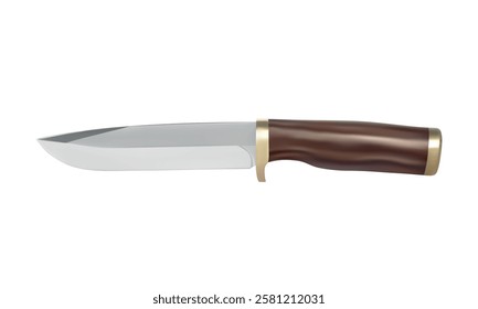 Hunting knife in vector on a white background.A knife with a guard in the vector.The knife is made of hardened steel.Knife vector.