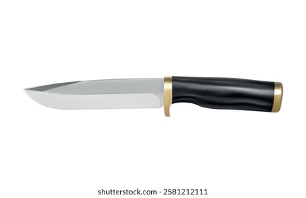Hunting knife in vector on a white background.A knife with a guard in the vector.The knife is made of hardened steel.Knife vector.