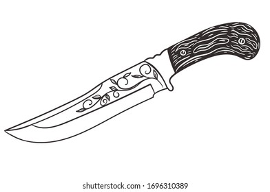 Hunting knife with a wooden handle isolate on a white background. Vector graphics.