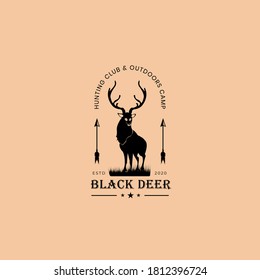 Hunting Labels, Badges, Logos Vector Design Elements Vintage Style. Deer logo emblem vector illustration.