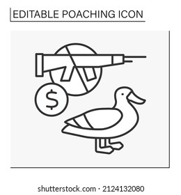  Hunting Line Icon. Illegal Activity. Stop Poaching Wild Duck For Sale. Poaching Concept. Isolated Vector Illustration. Editable Stroke