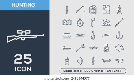 Iconos de línea de CAZA ilustrador de Vector de colección