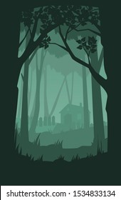 hunting lodge deep in the forest. Vector illustration
