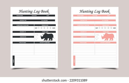 Hunting Log Book KDP Interior design. Printable logbook