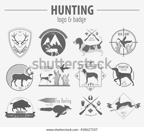 Hunting Logo Badge Template Dog Hunting Stock Vector