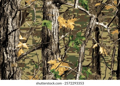 Hunting and Military Uniform Camouflage with Real Tree Forest Elements