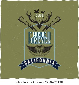 Hunting Music Forever Rock and Real Tshirt Design