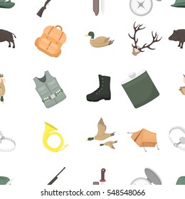 Hunting pattern icons in cartoon style. Big collection of hunting vector illustration symbol.