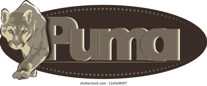 Hunting puma in the form of a label. Vector image.