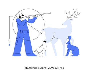 Las regulaciones de caza abstraen el concepto de ilustración vectorial. Reglas y regulaciones, restricción del uso de armas, ley de caza, licencia y tarifas, límite de tiro estacional, especies de juegos lista metáfora abstracta.