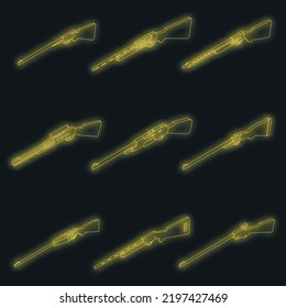 Hunting Rifle Icons Set. Isometric Set Of Hunting Rifle Vector Icons Neon Color On Black