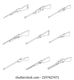 Hunting Rifle Icons Set. Isometric Set Of Hunting Rifle Vector Icons Outline Thin Lne Isolated On White